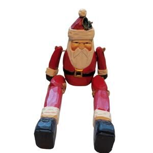 Primitive Folk Art Santa Claus Articulated Joints Carved Wood Red White